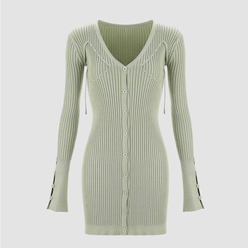 Green Ribbed Knit Dress